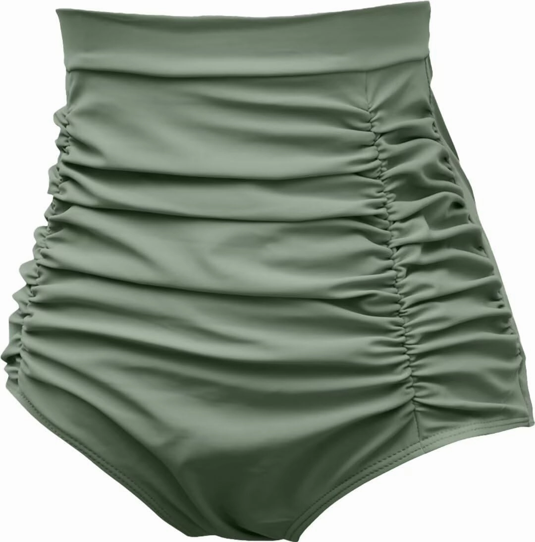 COCOPEAR Women's Ruched High Waisted Bikini Bottom Retro Vintage Swim Short Tankinis