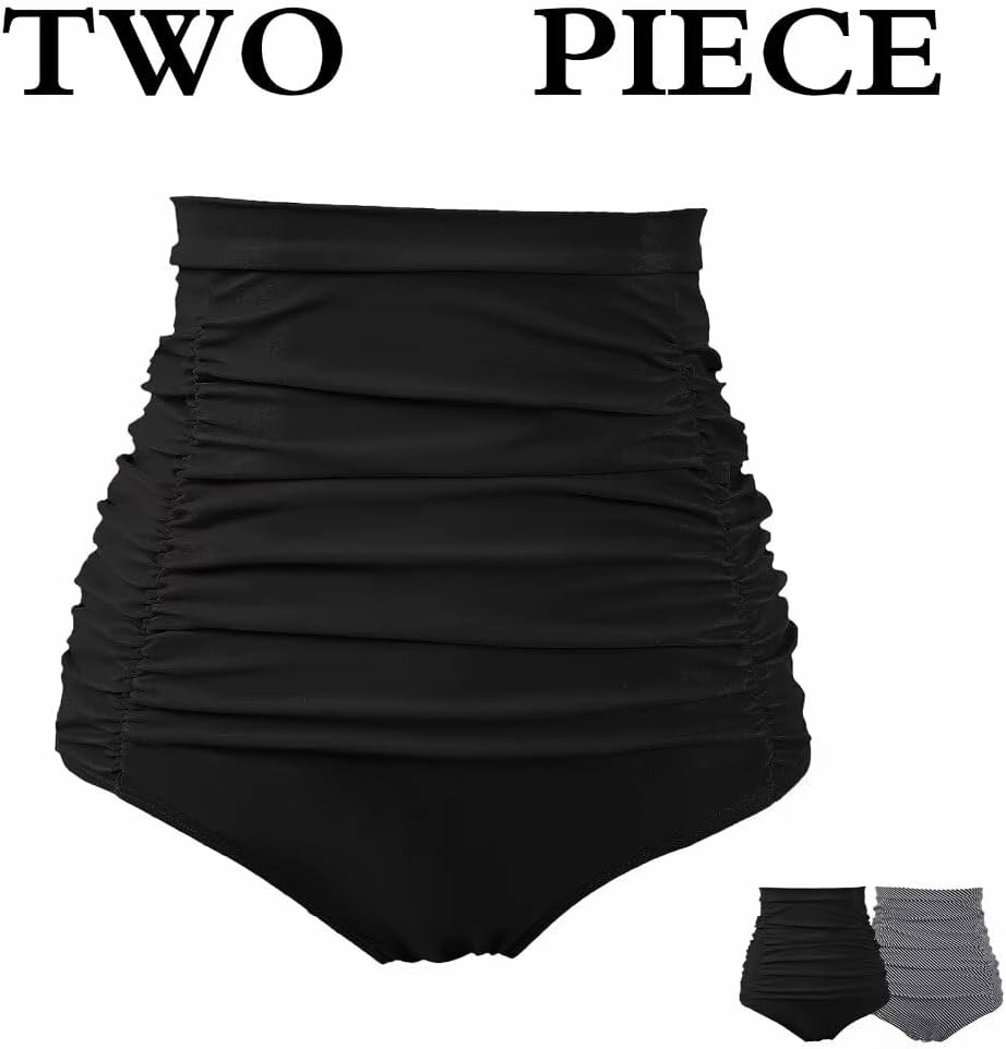 COCOPEAR Women's Ruched High Waisted Bikini Bottom Retro Vintage Swim Short Tankinis