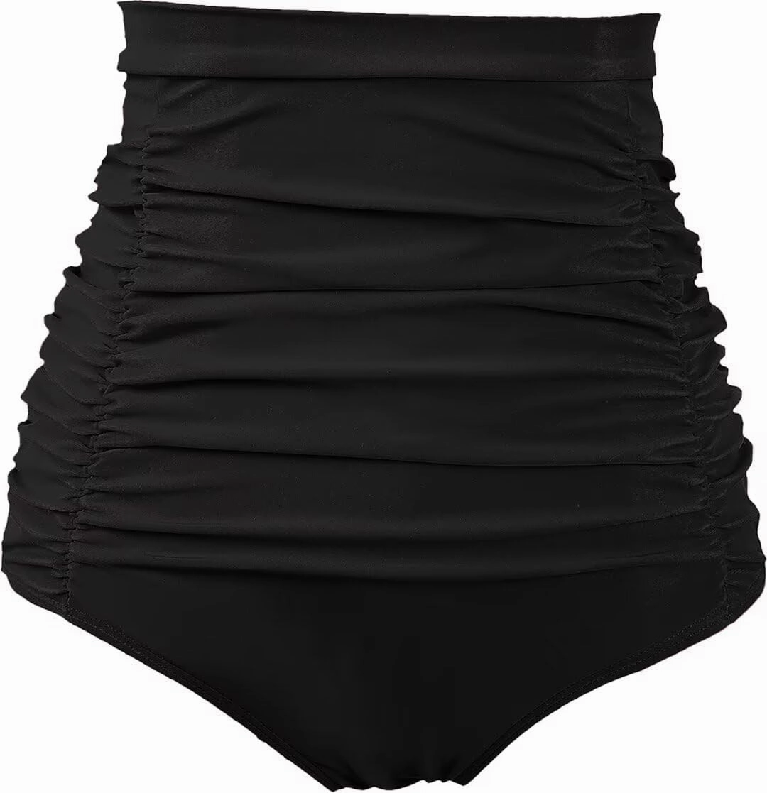 COCOPEAR Women's Ruched High Waisted Bikini Bottom Retro Vintage Swim Short Tankinis