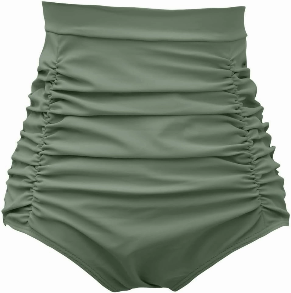 COCOPEAR Women's Ruched High Waisted Bikini Bottom Retro Vintage Swim Short Tankinis