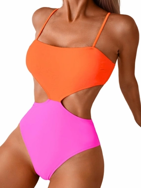 Color Block Swimsuit,Cut Out Sexy Monokini Women,Cheeky One Piece Swimsuits Beach Cruise Pool Party