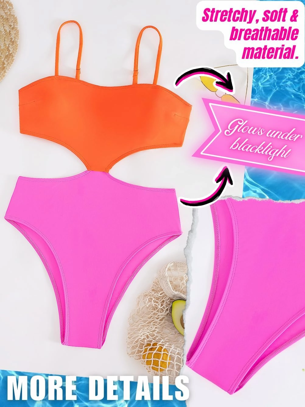 Color Block Swimsuit,Cut Out Sexy Monokini Women,Cheeky One Piece Swimsuits Beach Cruise Pool Party