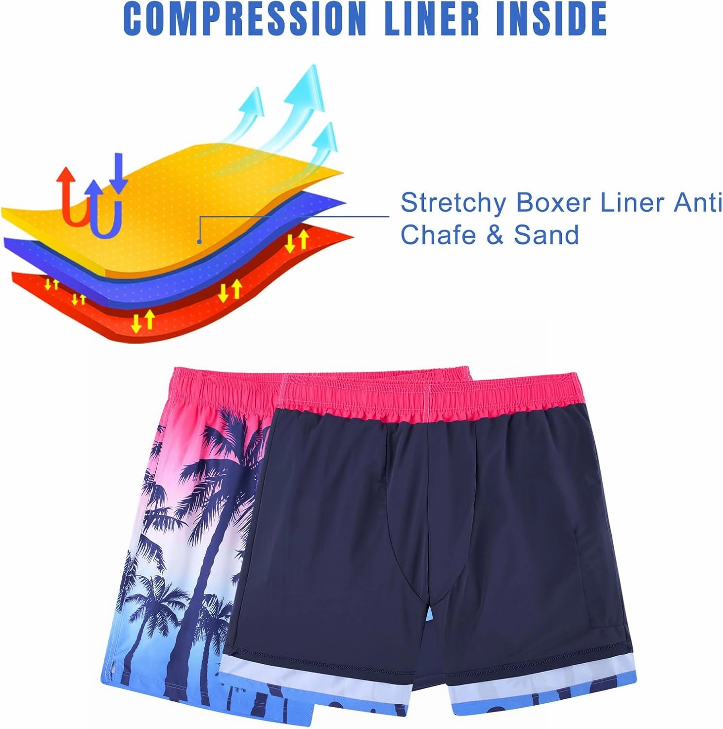 Cozople Mens Swim Trunks 7Inch with Compression Liner Quick Dry Swimsuit Swim Shorts Phone Pocket Swimwear