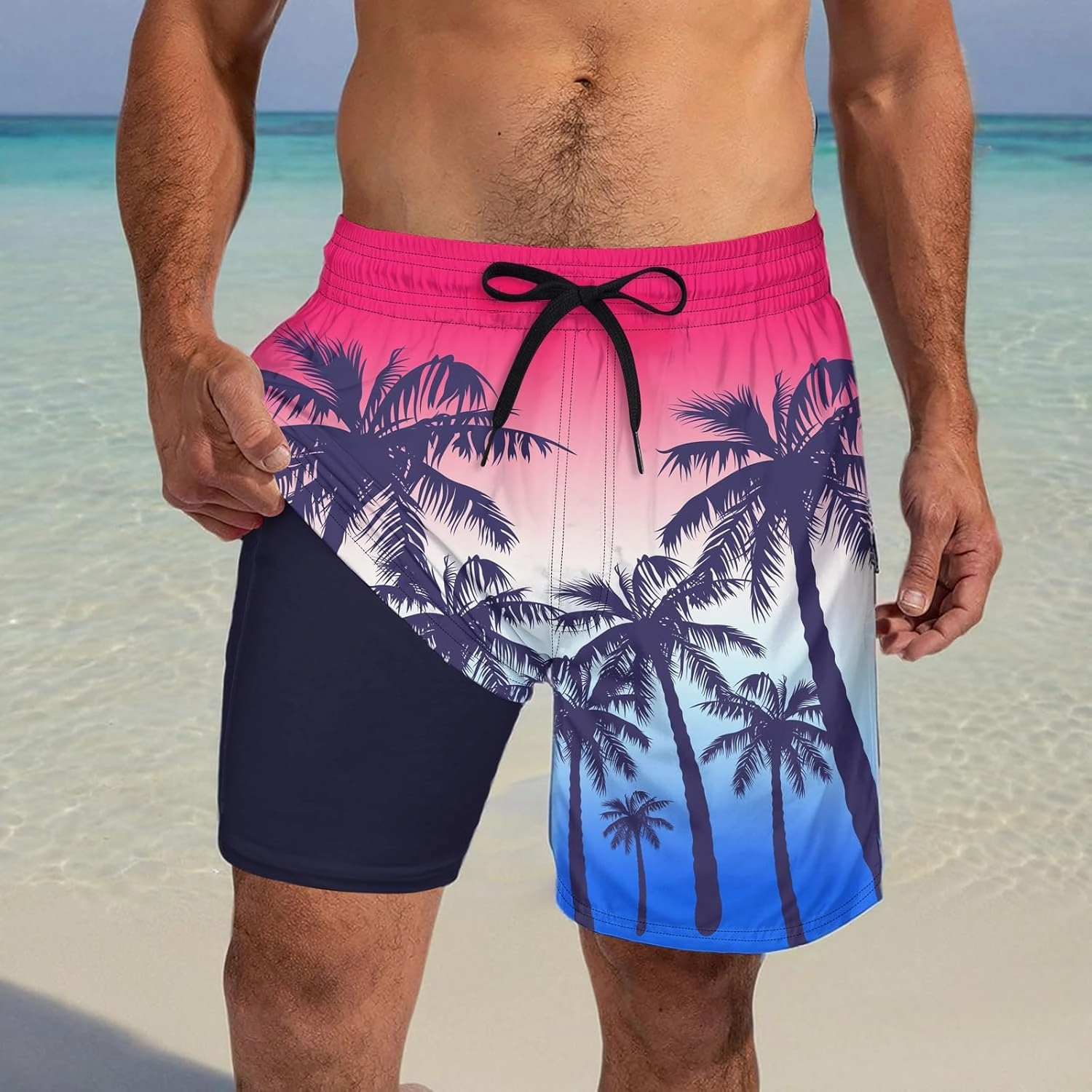 Cozople Mens Swim Trunks 7Inch with Compression Liner Quick Dry Swimsuit Swim Shorts Phone Pocket Swimwear
