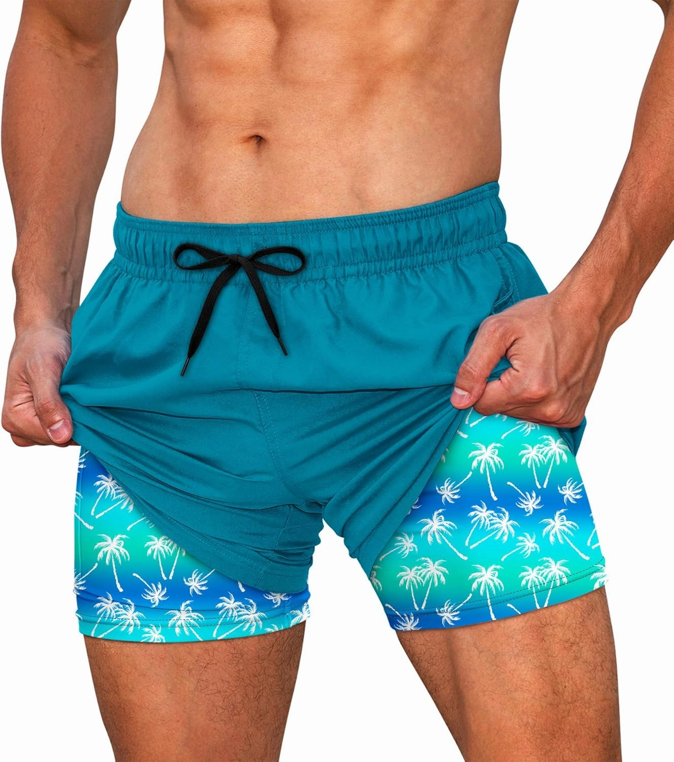 Cozople Mens Swim Trunks Quick Dry Bathing Suit with Compression Liner 5.5" Inseam Anti Chafe Beach Swim Shorts