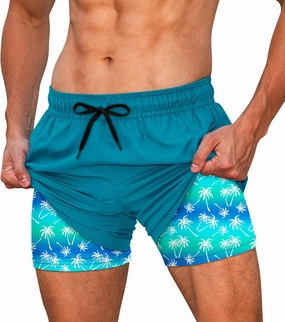 Cozople Mens Swim Trunks Quick Dry Bathing Suit with Compression Liner 5.5" Inseam Anti Chafe Beach Swim Shorts