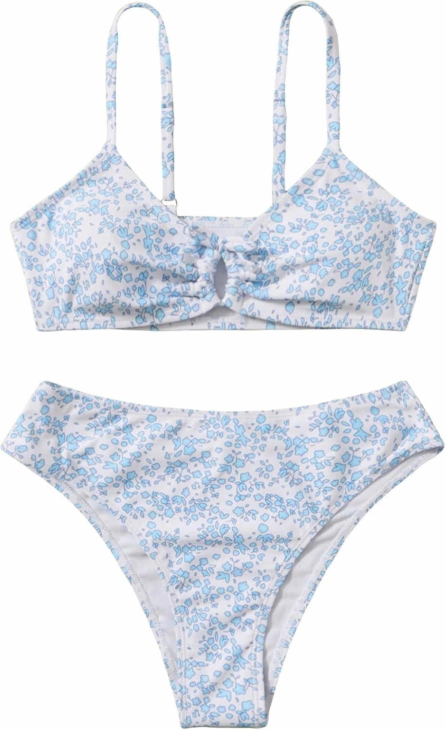 COZYEASE Girls' 2 Piece Ditsy Floral Print Knot Front Ruched Triangle Bikini Swimsuit