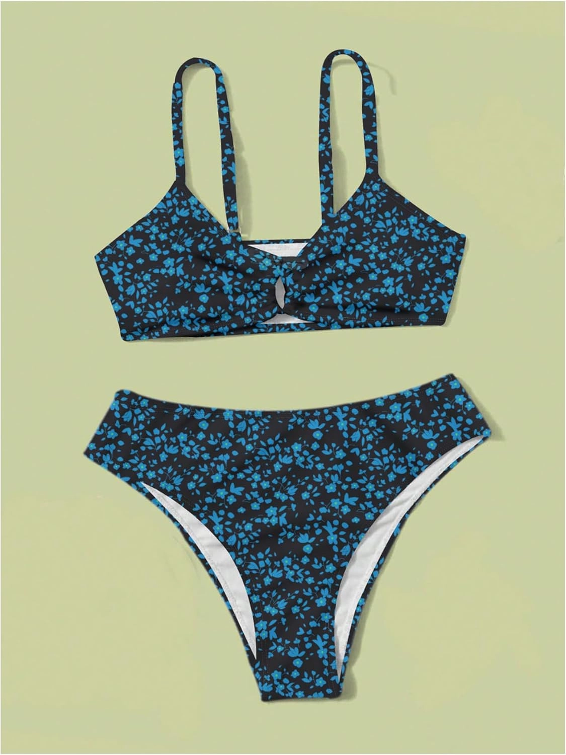 COZYEASE Girls' 2 Piece Ditsy Floral Print Knot Front Ruched Triangle Bikini Swimsuit