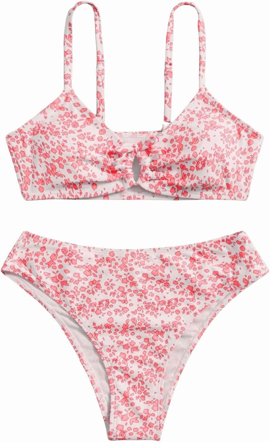 COZYEASE Girls' 2 Piece Ditsy Floral Print Knot Front Ruched Triangle Bikini Swimsuit