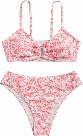 COZYEASE Girls' 2 Piece Ditsy Floral Print Knot Front Ruched Triangle Bikini Swimsuit
