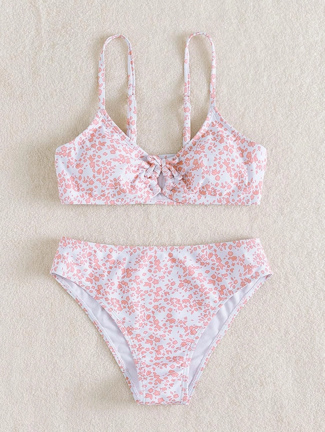 COZYEASE Girls' 2 Piece Ditsy Floral Print Knot Front Ruched Triangle Bikini Swimsuit