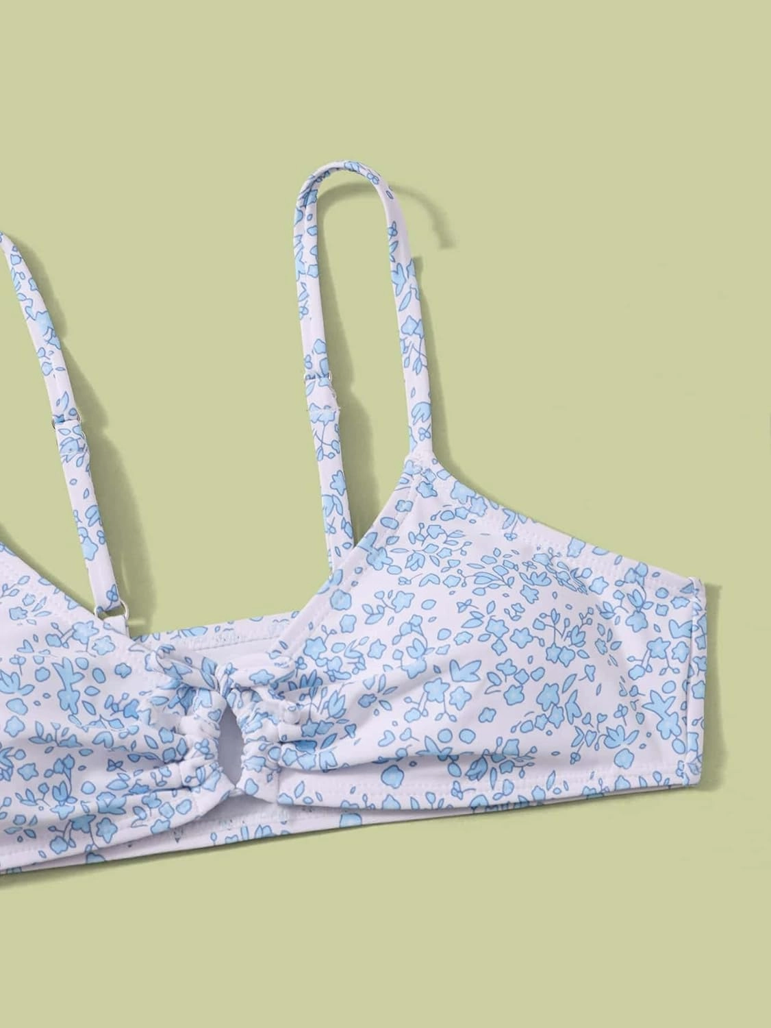 COZYEASE Girls' 2 Piece Ditsy Floral Print Knot Front Ruched Triangle Bikini Swimsuit