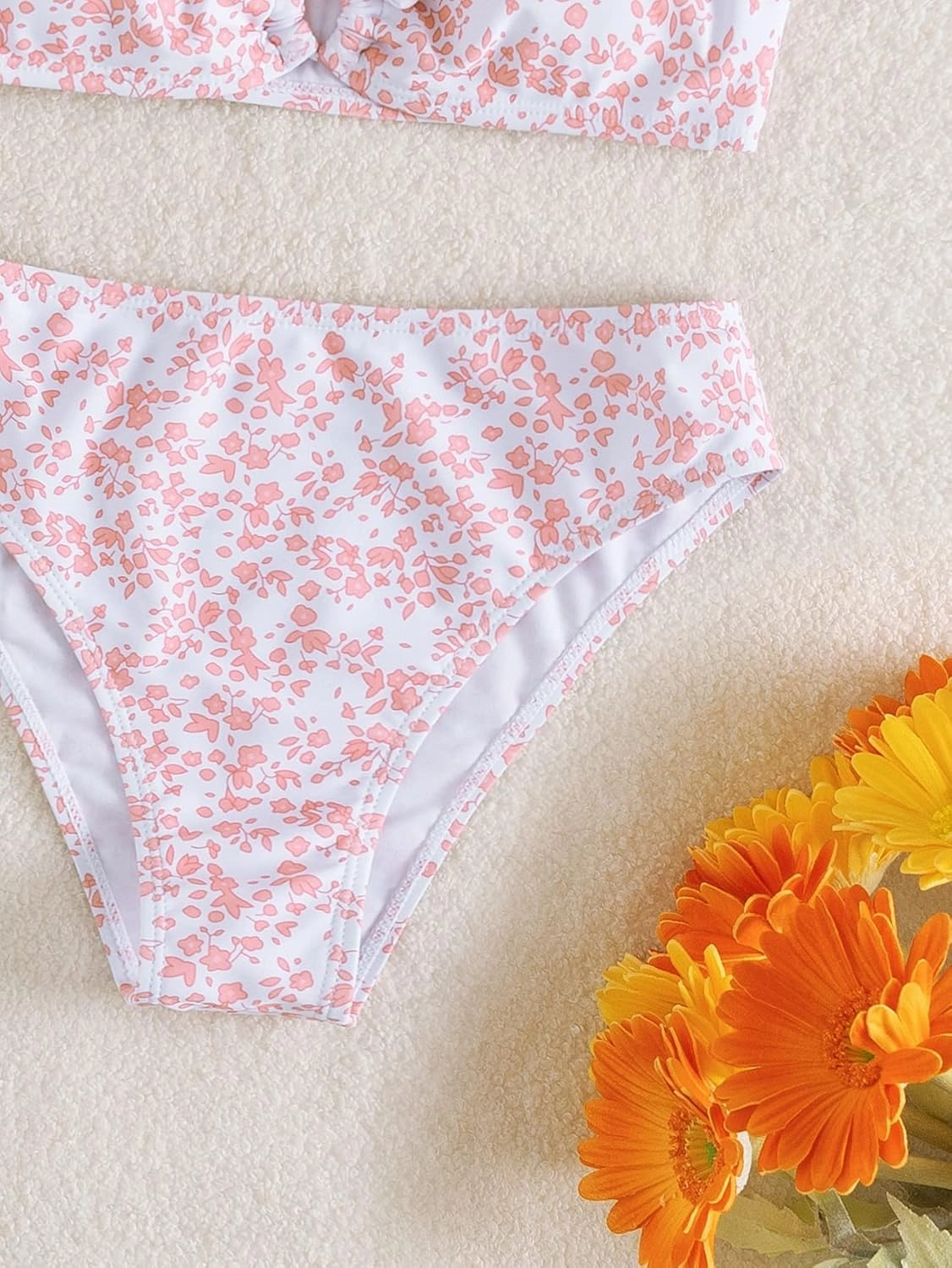 COZYEASE Girls' 2 Piece Ditsy Floral Print Knot Front Ruched Triangle Bikini Swimsuit