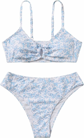 COZYEASE Girls' 2 Piece Ditsy Floral Print Knot Front Ruched Triangle Bikini Swimsuit