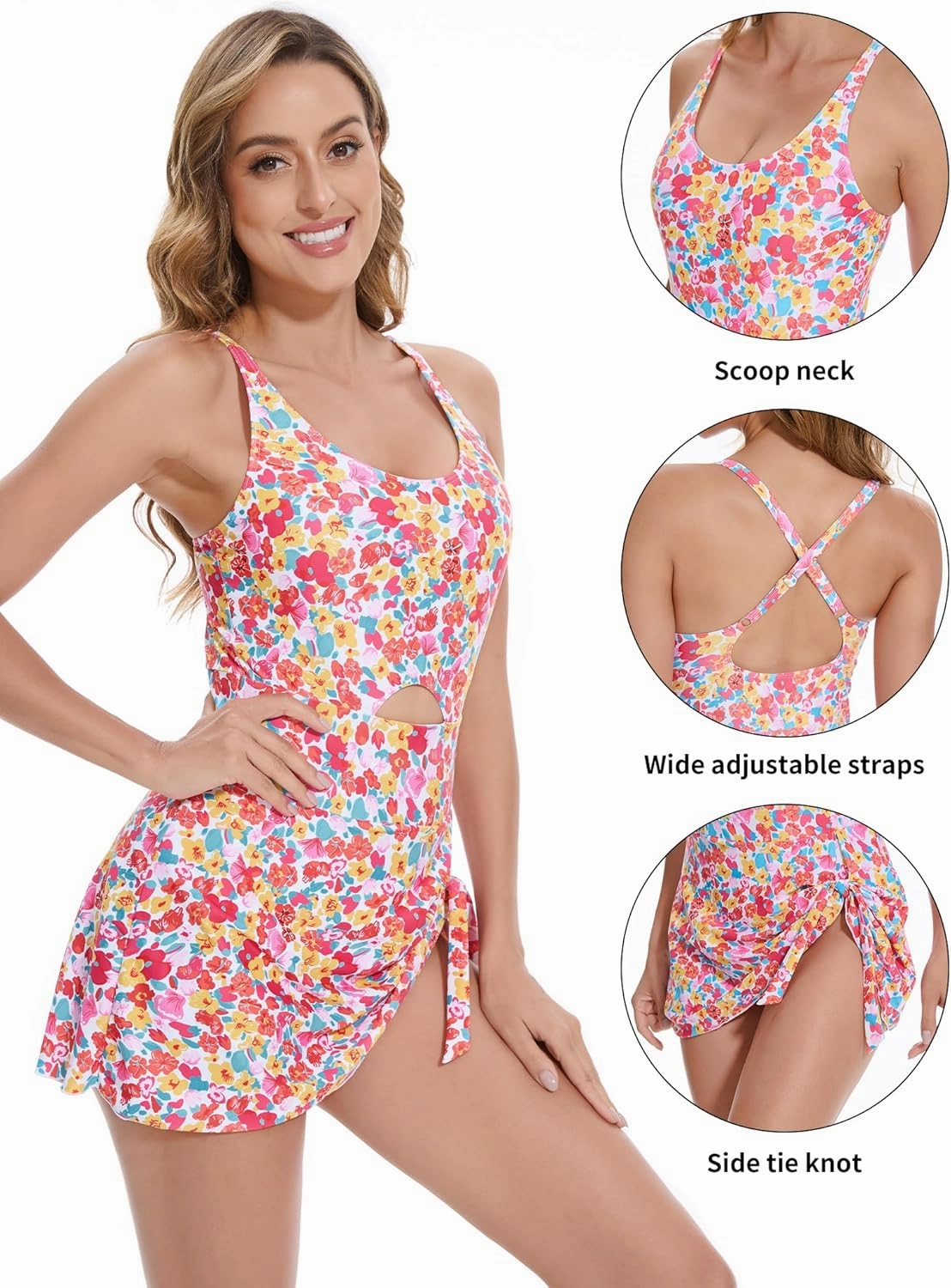 Crazyme One Piece Swimsuit Women Tummy Control Cutout Sexy Swimdress Bathing Suit for Women Tie Knot Skirt