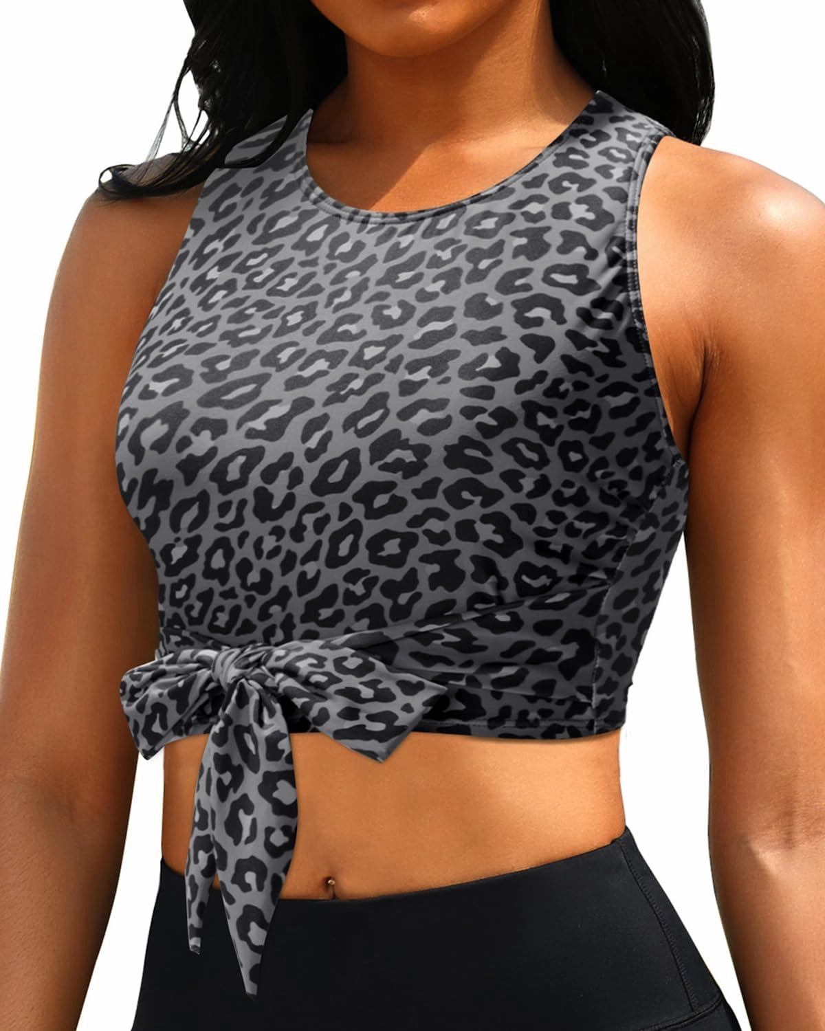 Crop Top Swim Bathing Suit - Women Bikini Swimsuit Top High Neck Bra Tie Knot Top Only 2025