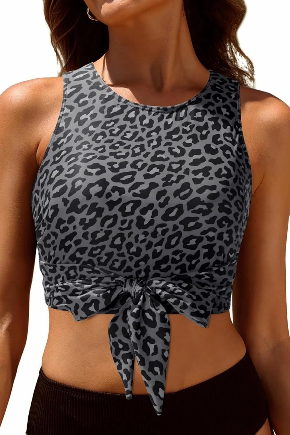 Crop Top Swim Bathing Suit - Women Bikini Swimsuit Top High Neck Bra Tie Knot Top Only 2025