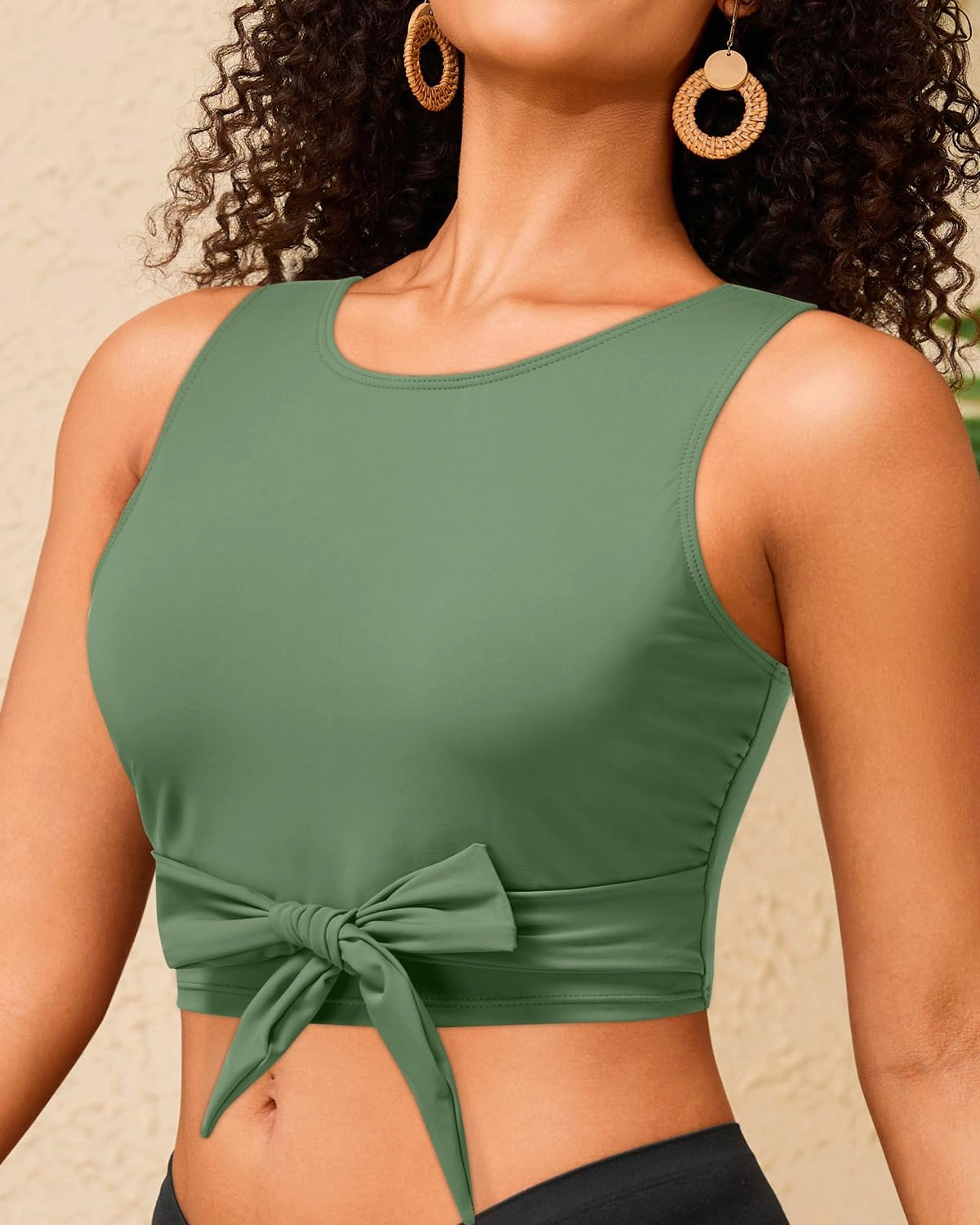 Crop Top Swim Bathing Suit - Women Bikini Swimsuit Top High Neck Bra Tie Knot Top Only 2025