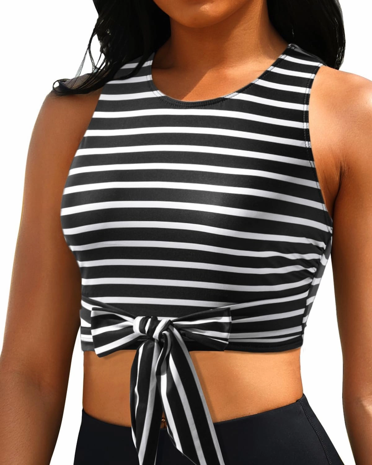 Crop Top Swim Bathing Suit - Women Bikini Swimsuit Top High Neck Bra Tie Knot Top Only 2025