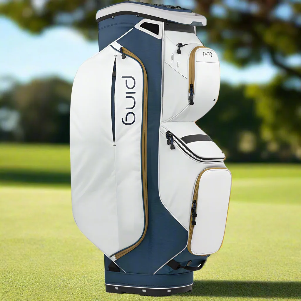Ping Traverse 244 Cart Bag - Navy/Platinum/Gold, Golf club regripping kit, Backyard golf setup, Golf elbow brace