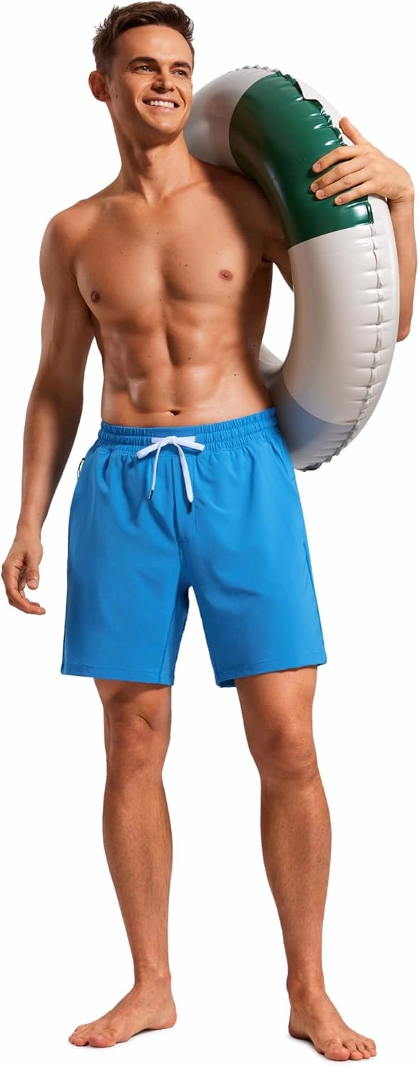 CRZ YOGA Mens Swim Trunks 7'' Quick Dry Mesh Lining Athletic Casual Swimwear Shorts with Zipper Pockets