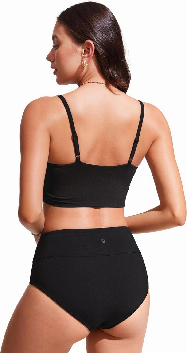 CRZ YOGA Women's Bikini Top Cropped V Neck Adjustable Spaghetti Straps Swimsuit Padded Athletic Bathing Suit