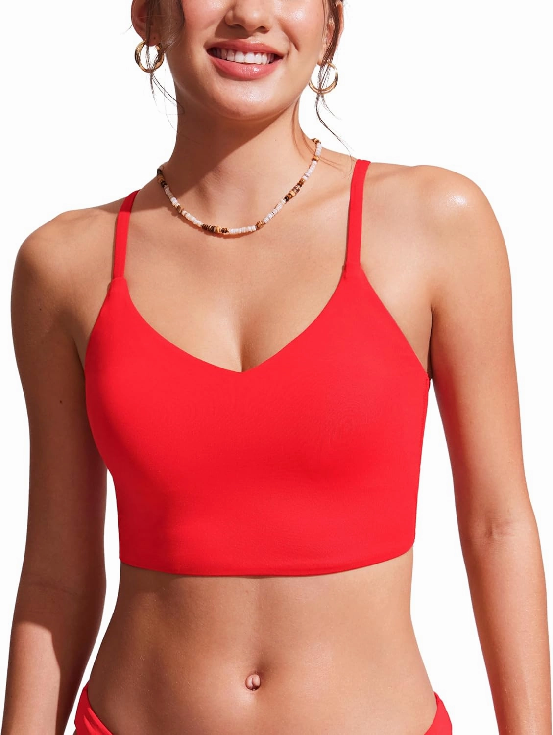 CRZ YOGA Women's Bikini Top Cropped V Neck Adjustable Spaghetti Straps Swimsuit Padded Athletic Bathing Suit
