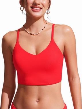 CRZ YOGA Women's Bikini Top Cropped V Neck Adjustable Spaghetti Straps Swimsuit Padded Athletic Bathing Suit