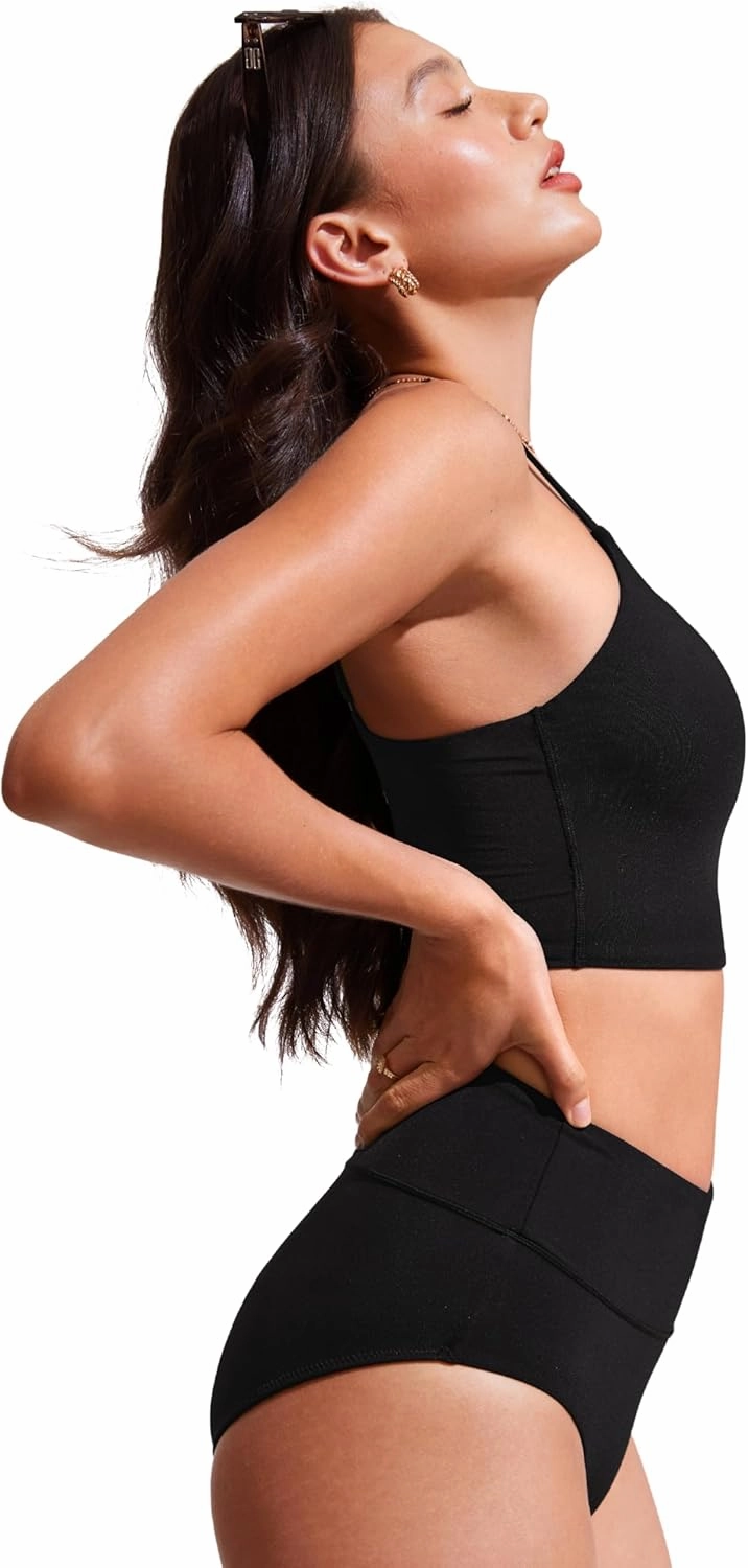 CRZ YOGA Women's Bikini Top Cropped V Neck Adjustable Spaghetti Straps Swimsuit Padded Athletic Bathing Suit