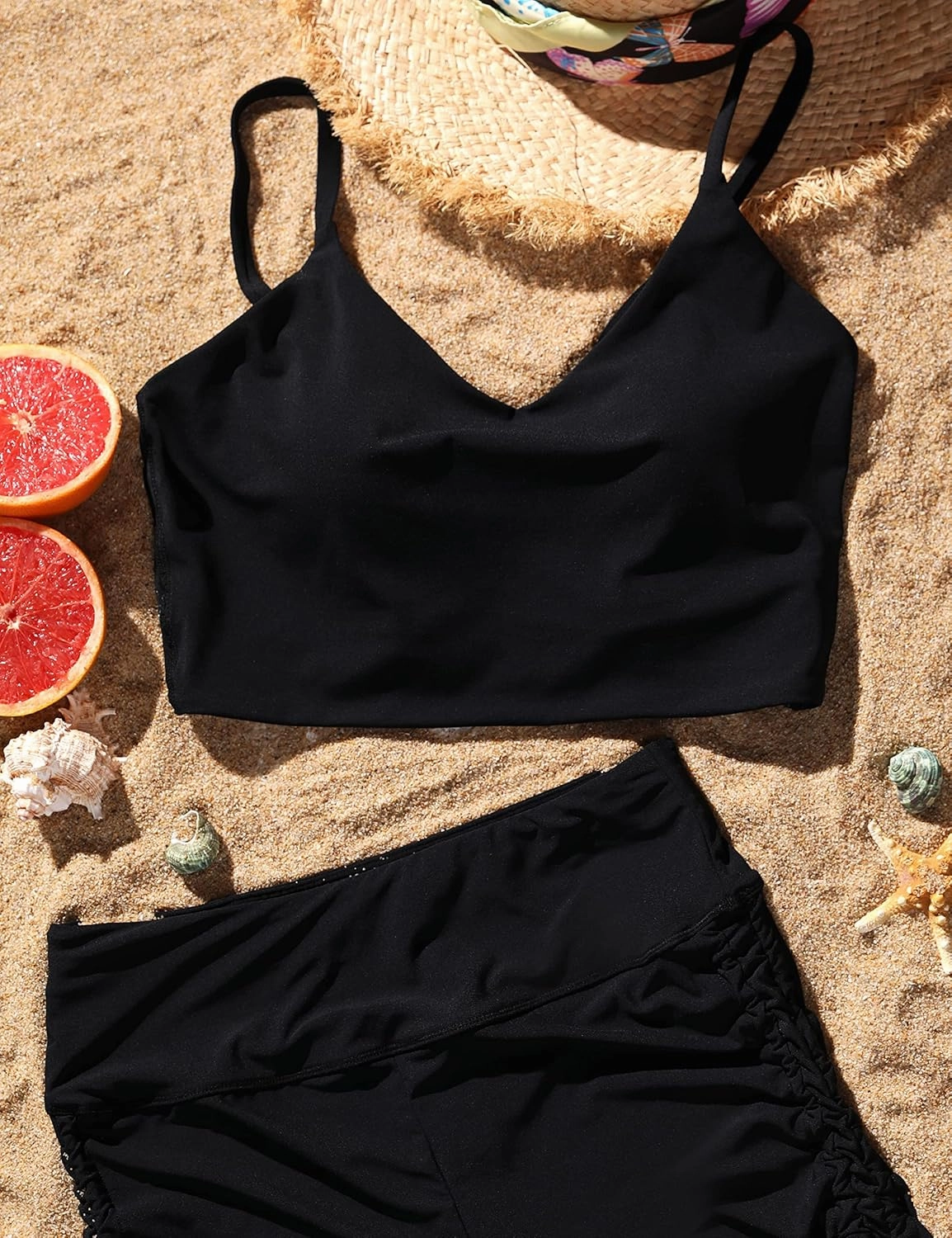 CRZ YOGA Women's Bikini Top Cropped V Neck Adjustable Spaghetti Straps Swimsuit Padded Athletic Bathing Suit