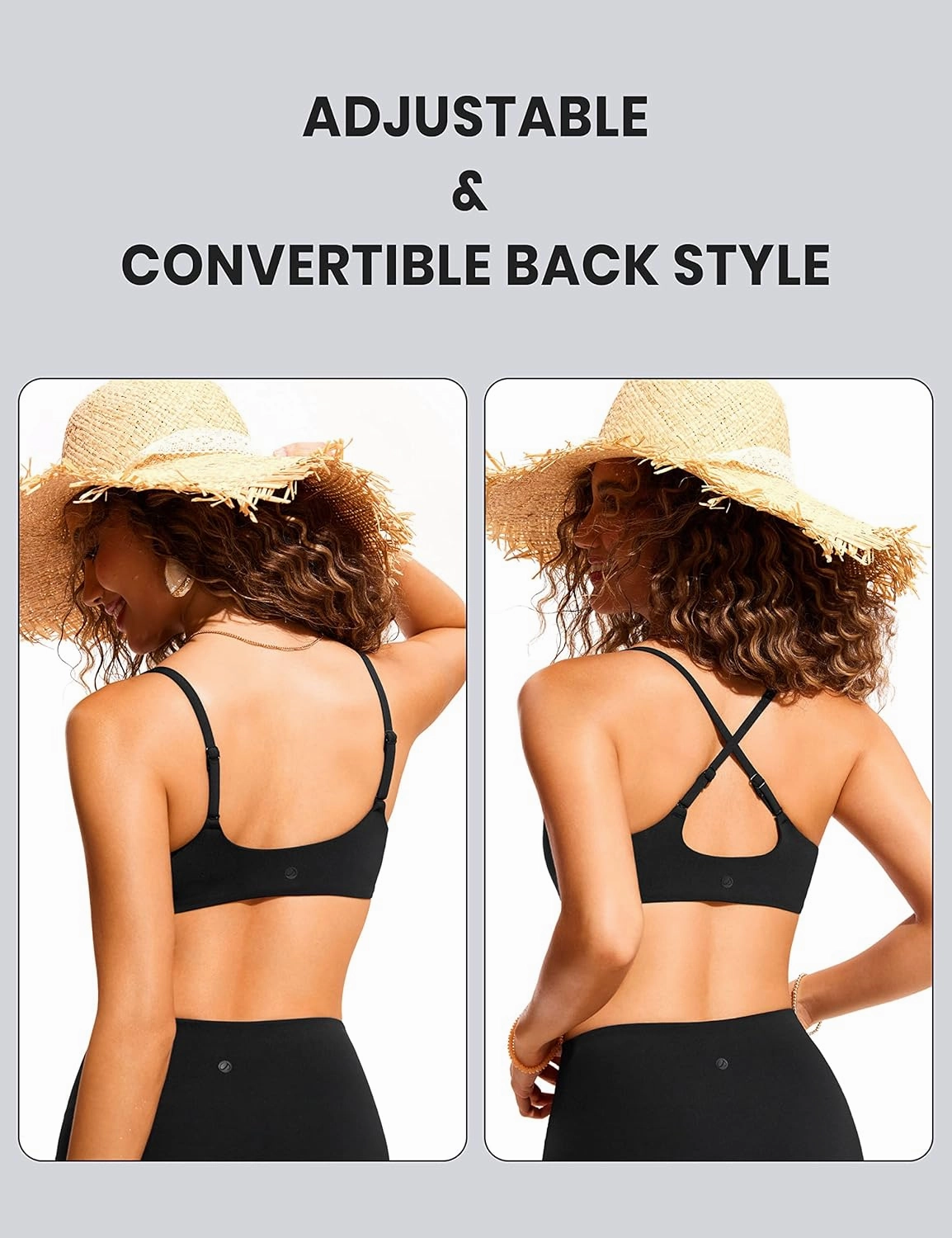 CRZ YOGA Womens Bikini Top A-C Adjustable Spaghetti Straps Bathing Suit Scoop Neck Padded Swimsuit Bra