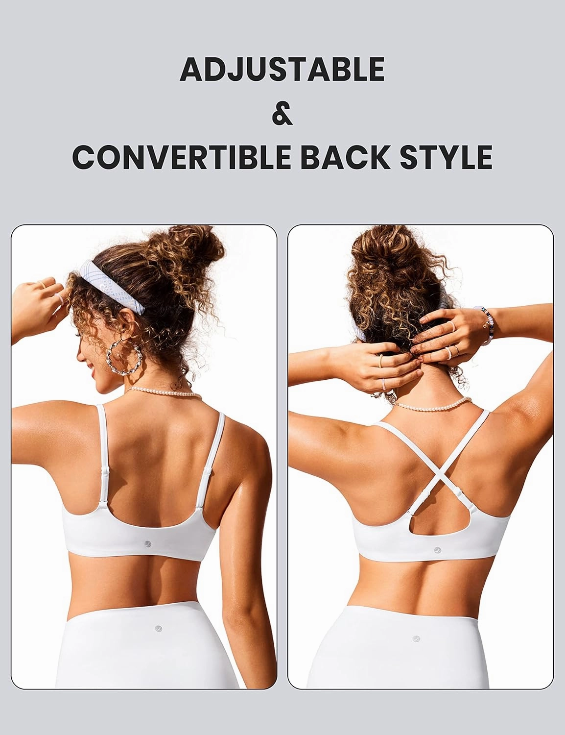 CRZ YOGA Womens Bikini Top A-C Adjustable Spaghetti Straps Bathing Suit Scoop Neck Padded Swimsuit Bra