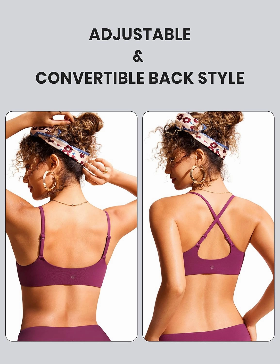CRZ YOGA Womens Bikini Top A-C Adjustable Spaghetti Straps Bathing Suit Scoop Neck Padded Swimsuit Bra