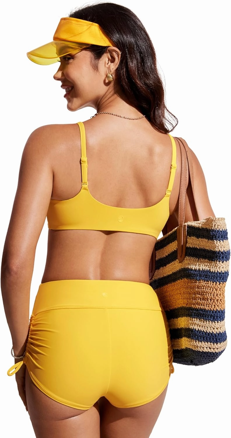CRZ YOGA Womens Bikini Top A-C Adjustable Spaghetti Straps Bathing Suit Scoop Neck Padded Swimsuit Bra