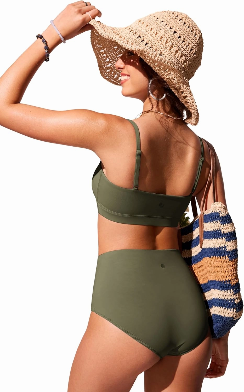 CRZ YOGA Womens Bikini Top A-C Cup Adjustable Thin Straps Bathing Suit Square Neck Padded Swimsuits