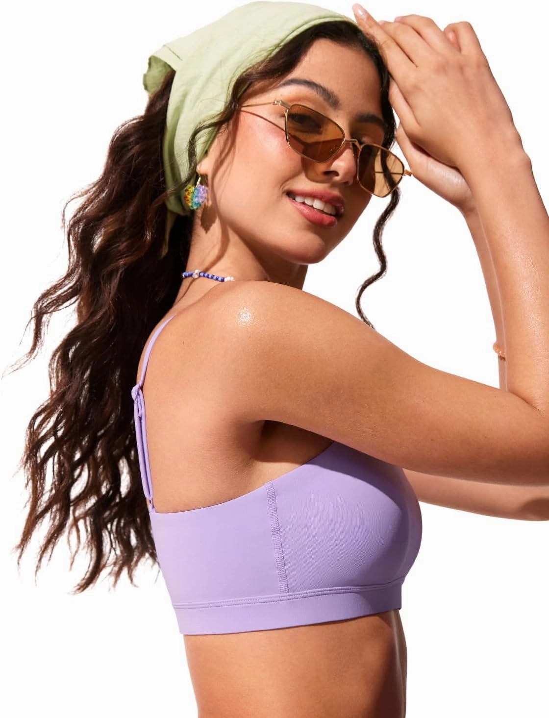 CRZ YOGA Womens Bikini Top A-C Cup Adjustable Thin Straps Bathing Suit Square Neck Padded Swimsuits