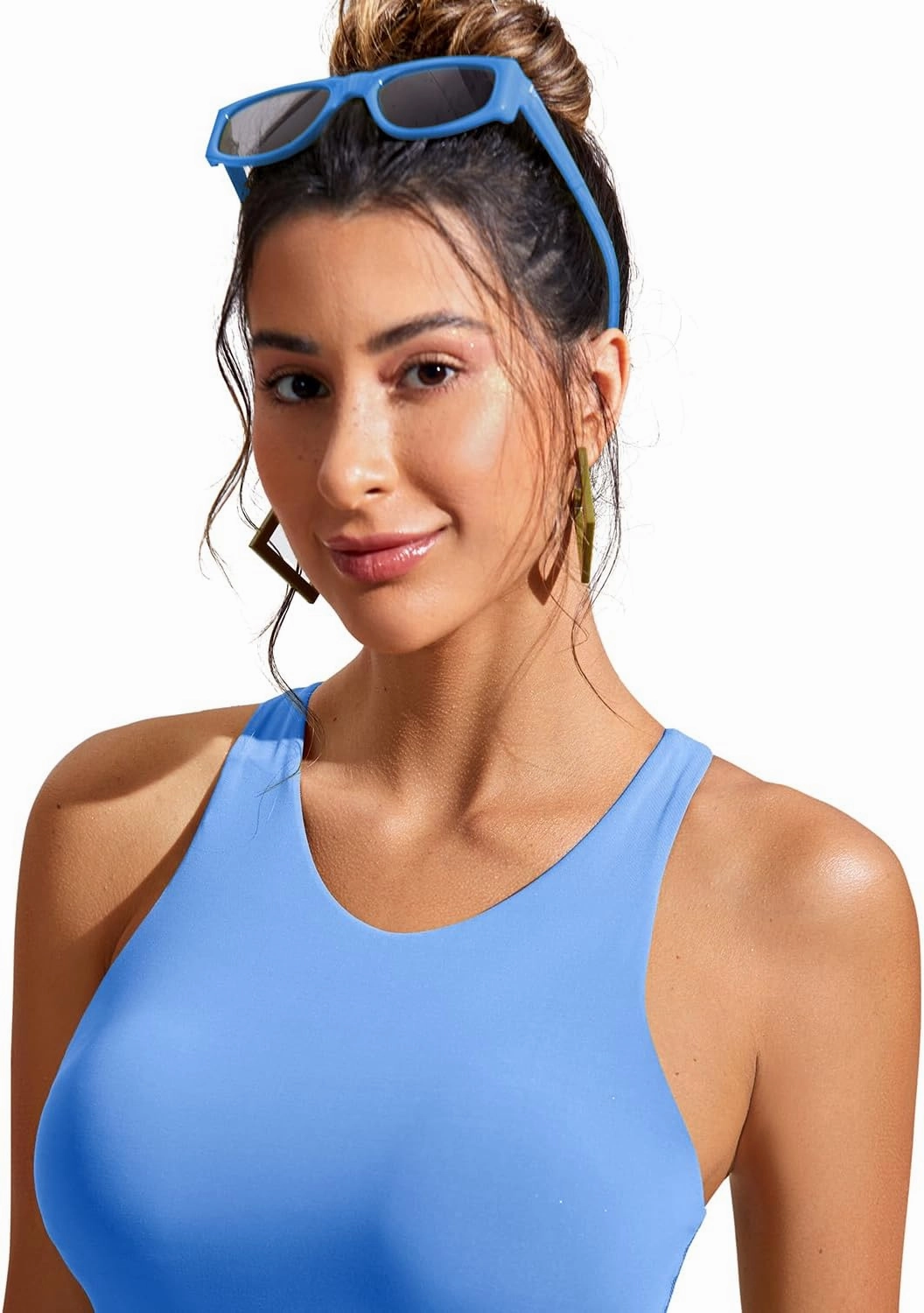 CRZ YOGA Womens Racerback Bikini Tops Quick Dry High Neck Modest Swimsuit Padded Sports Bathing Suit
