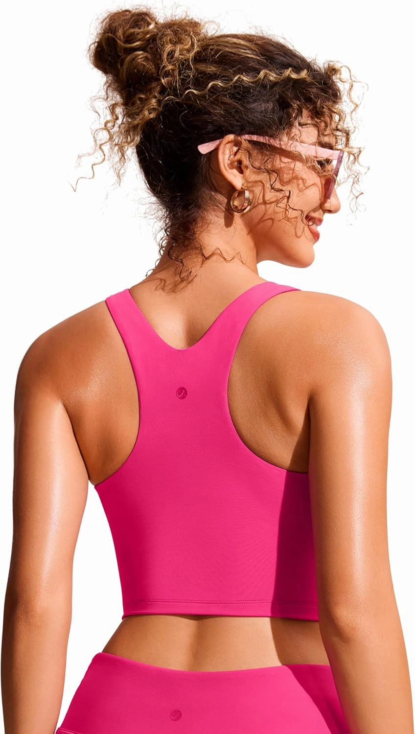 CRZ YOGA Womens Racerback Bikini Tops Quick Dry High Neck Modest Swimsuit Padded Sports Bathing Suit