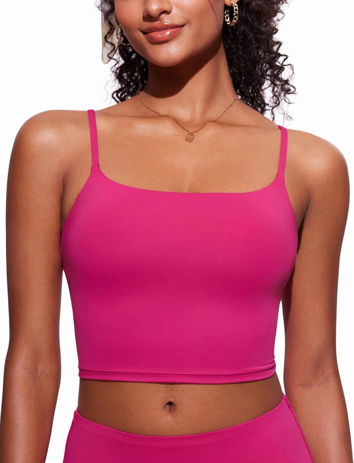CRZ YOGA Womens Scoop Neck Bikini Tops U Back Longline Swimsuit Adjustable Spaghetti Straps Bathing Suit Crop Tankini