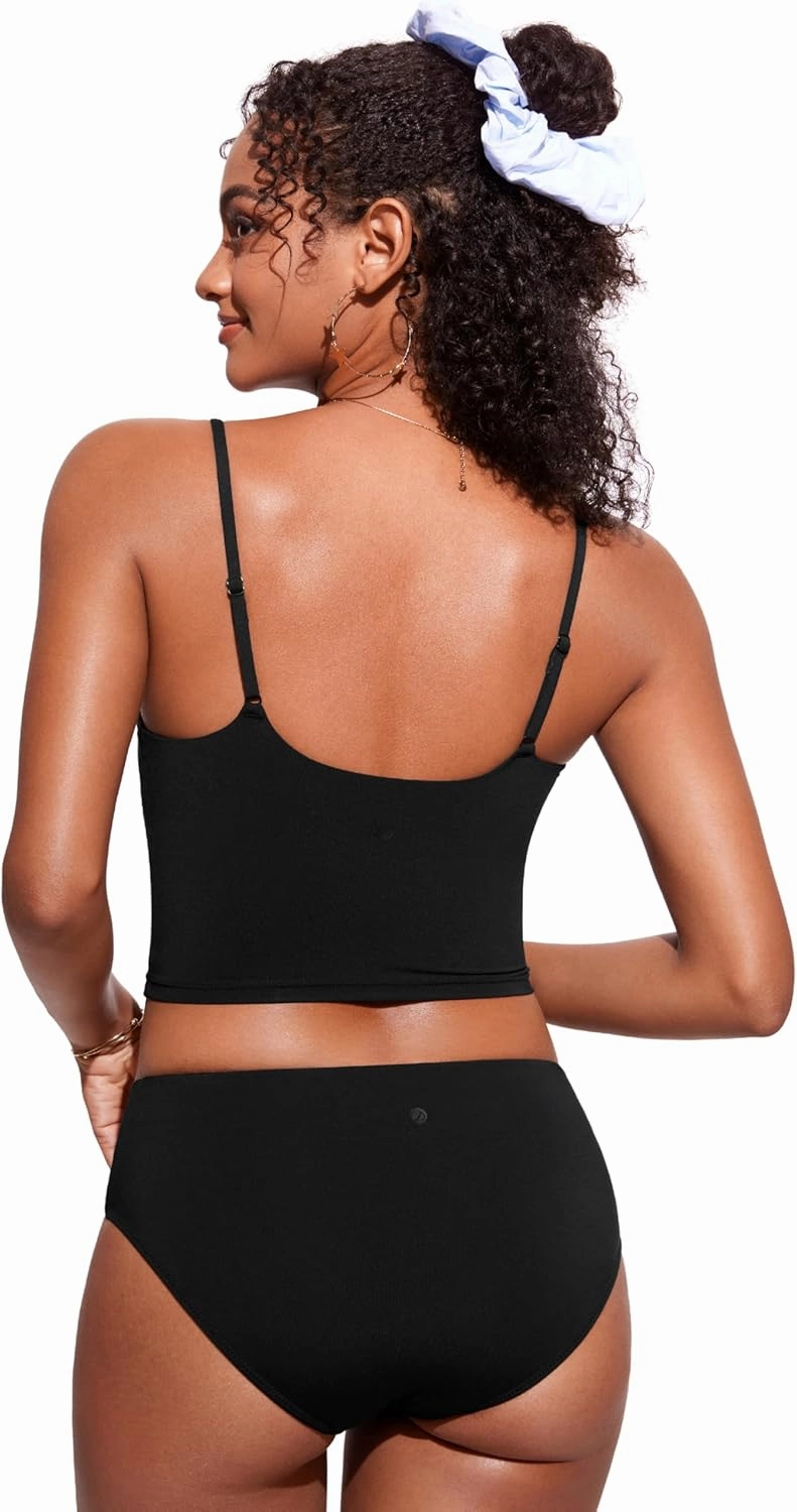 CRZ YOGA Womens Scoop Neck Bikini Tops U Back Longline Swimsuit Adjustable Spaghetti Straps Bathing Suit Crop Tankini