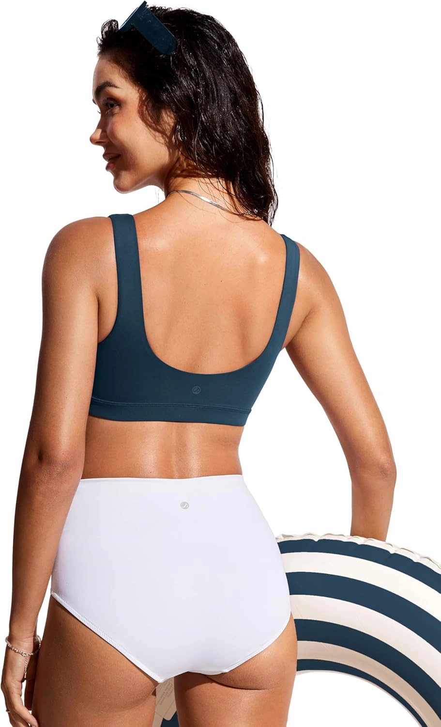 CRZ YOGA Womens Scoop Neck Bikini Tops Wide Straps U Back Bathing Suit Swimsuit Push Up Padded Sports Bra