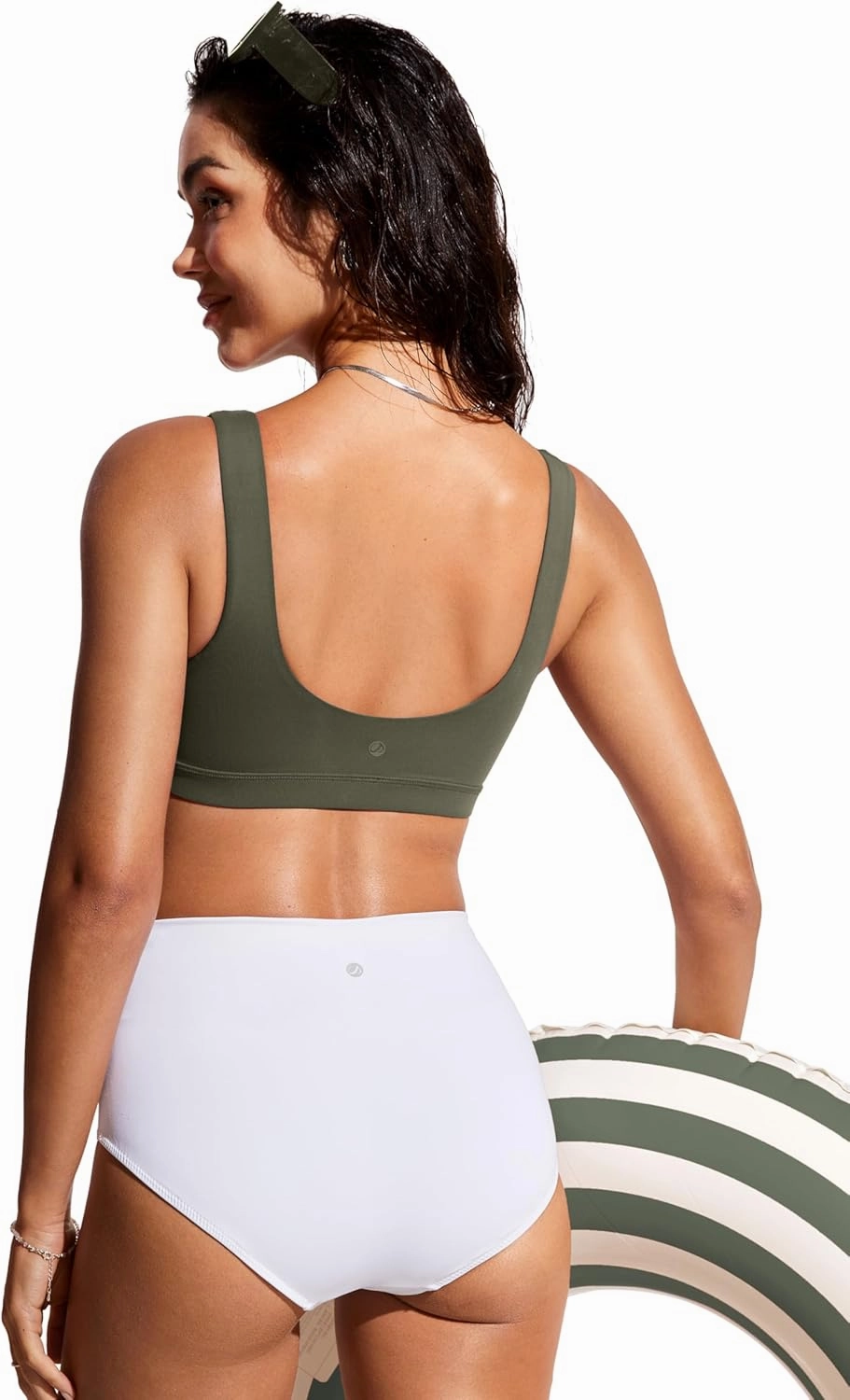 CRZ YOGA Womens Scoop Neck Bikini Tops Wide Straps U Back Bathing Suit Swimsuit Push Up Padded Sports Bra