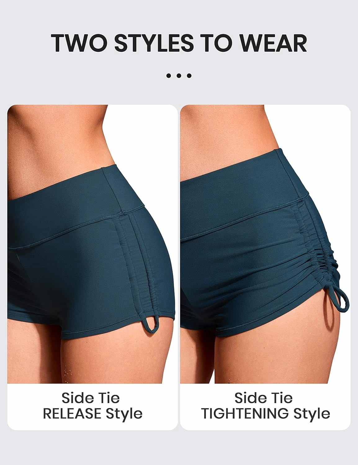 CRZ YOGA Womens Swim Board Shorts High Waisted Bathing Suit Bottoms Adjustable Ruched Side Swimsuit