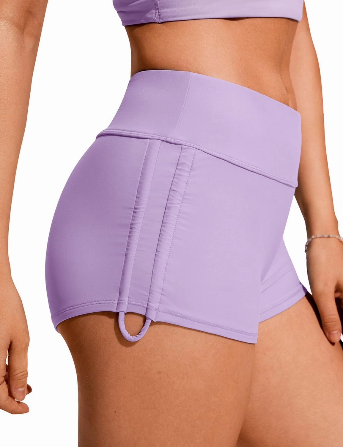 CRZ YOGA Womens Swim Board Shorts High Waisted Bathing Suit Bottoms Adjustable Ruched Side Swimsuit