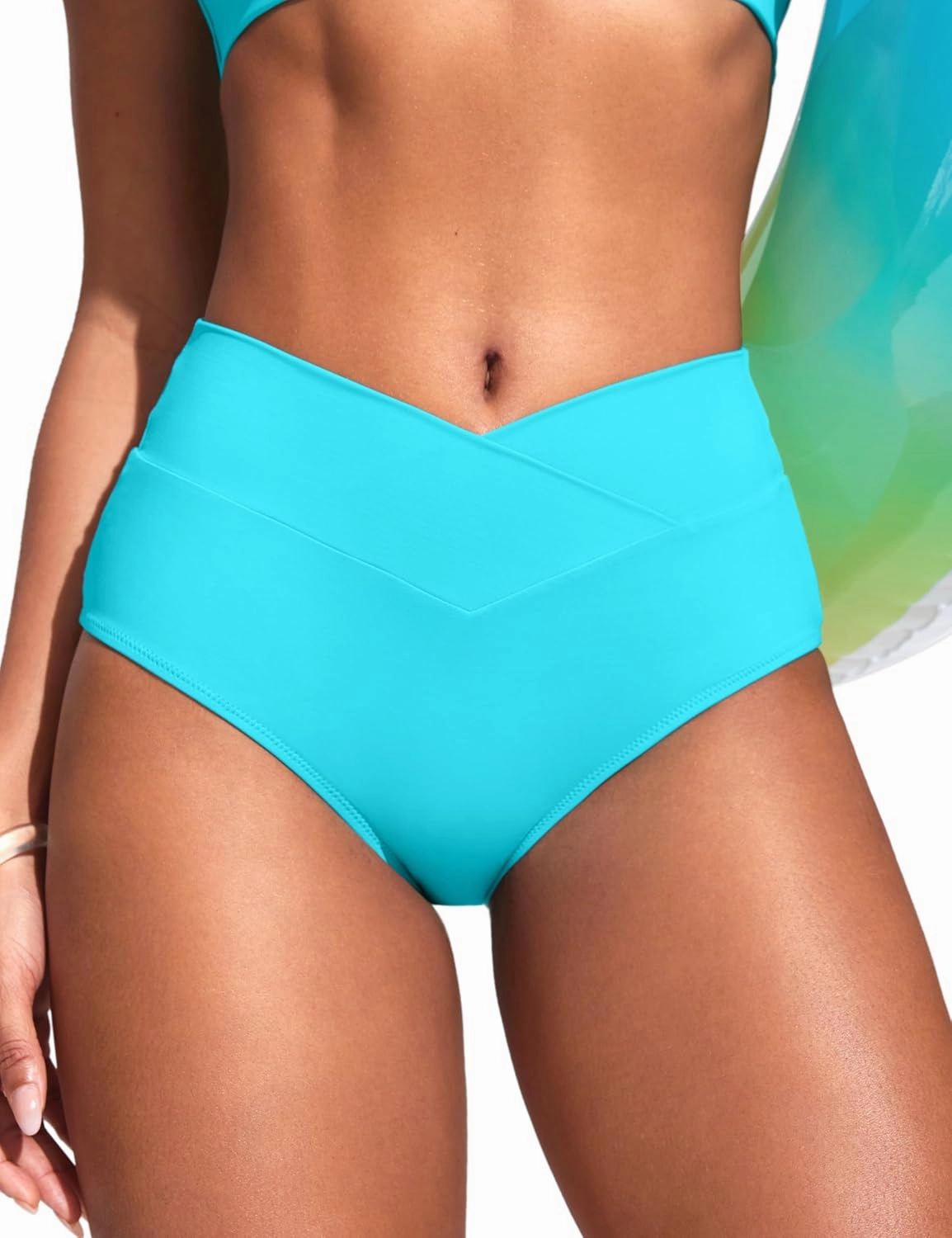 CRZ YOGA Womens V Cut Bikini Bottom High Waisted Cross Front Bathing Swimsuit Full Coverage Swim Briefs