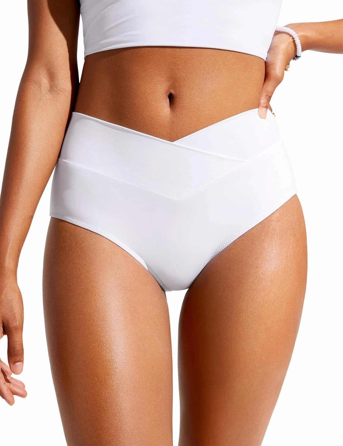 CRZ YOGA Womens V Cut Bikini Bottom High Waisted Cross Front Bathing Swimsuit Full Coverage Swim Briefs
