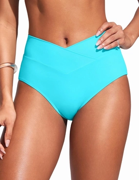 CRZ YOGA Womens V Cut Bikini Bottom High Waisted Cross Front Bathing Swimsuit Full Coverage Swim Briefs
