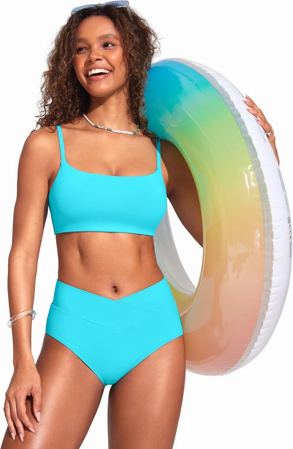 CRZ YOGA Womens V Cut Bikini Bottom High Waisted Cross Front Bathing Swimsuit Full Coverage Swim Briefs
