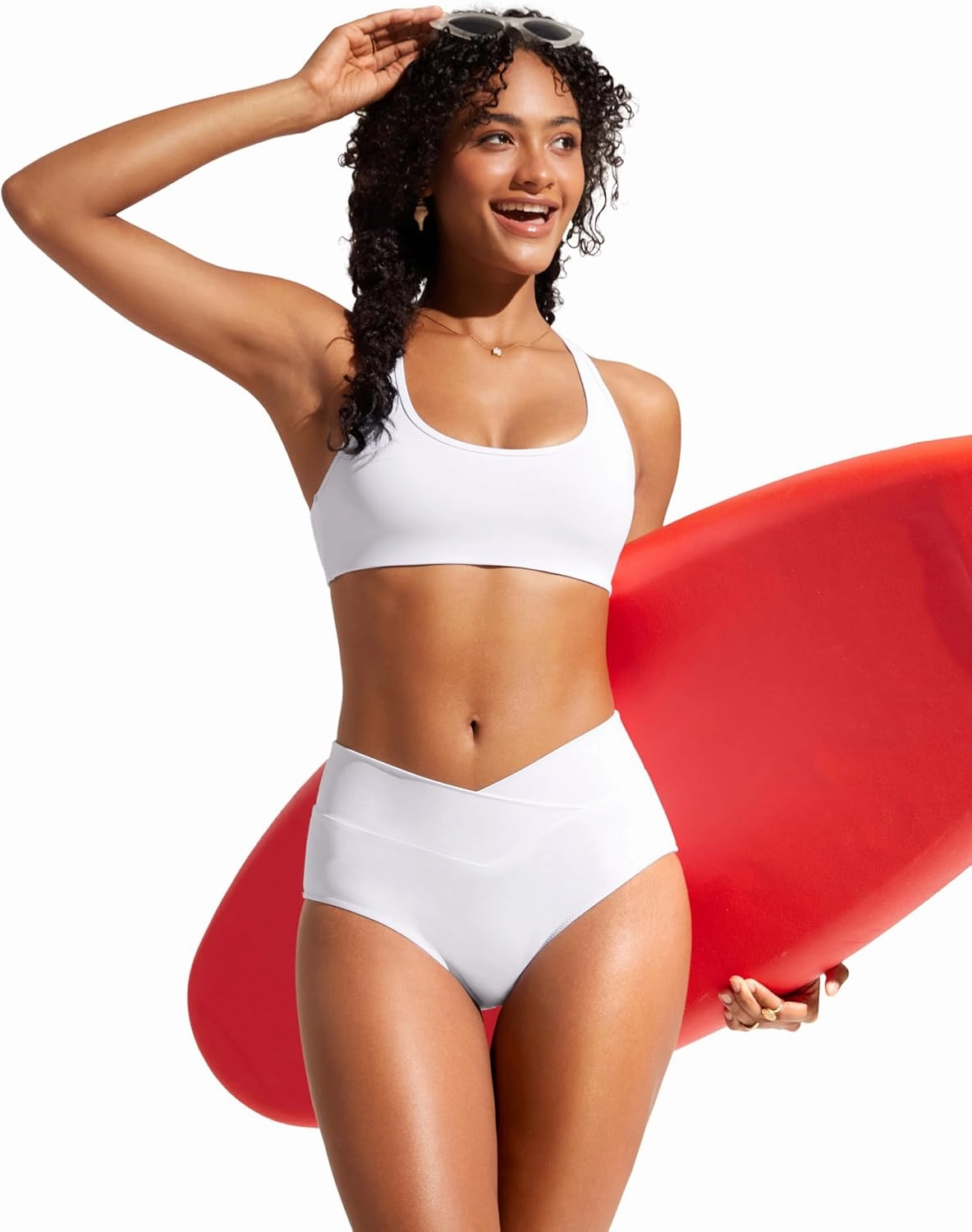 CRZ YOGA Womens V Cut Bikini Bottom High Waisted Cross Front Bathing Swimsuit Full Coverage Swim Briefs