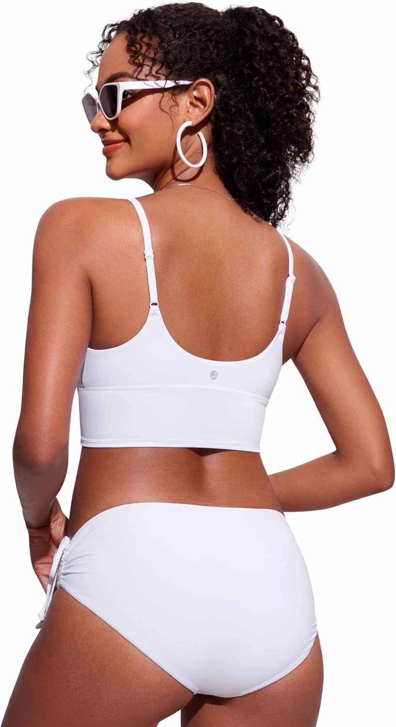 CRZ YOGA Womens V Neck Bikini Tops Adjustable Spaghetti Straps Bathing Suit Sexy Swimsuit Padded